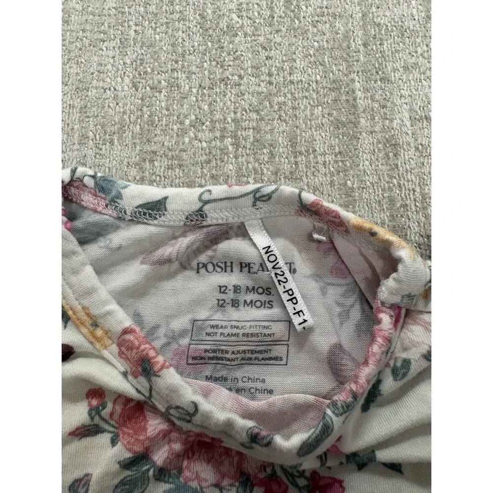 Posh Peanut Floral 2 Piece Shortsleeve/Pants Bamboo Pajama Size 12-18 Months